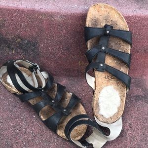 Black leather and cork UGG gladiator sandals